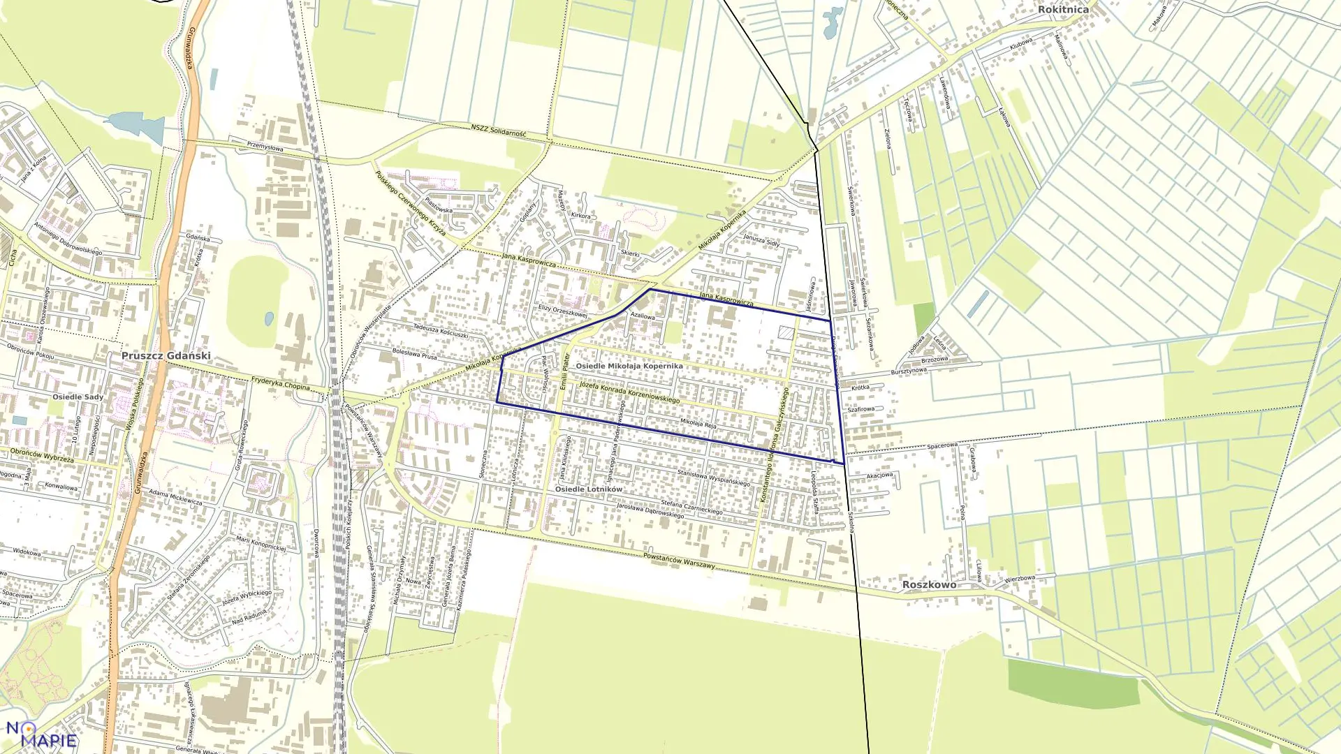 Mapa obrębu Obręb 10 w mieście Pruszcz Gdański