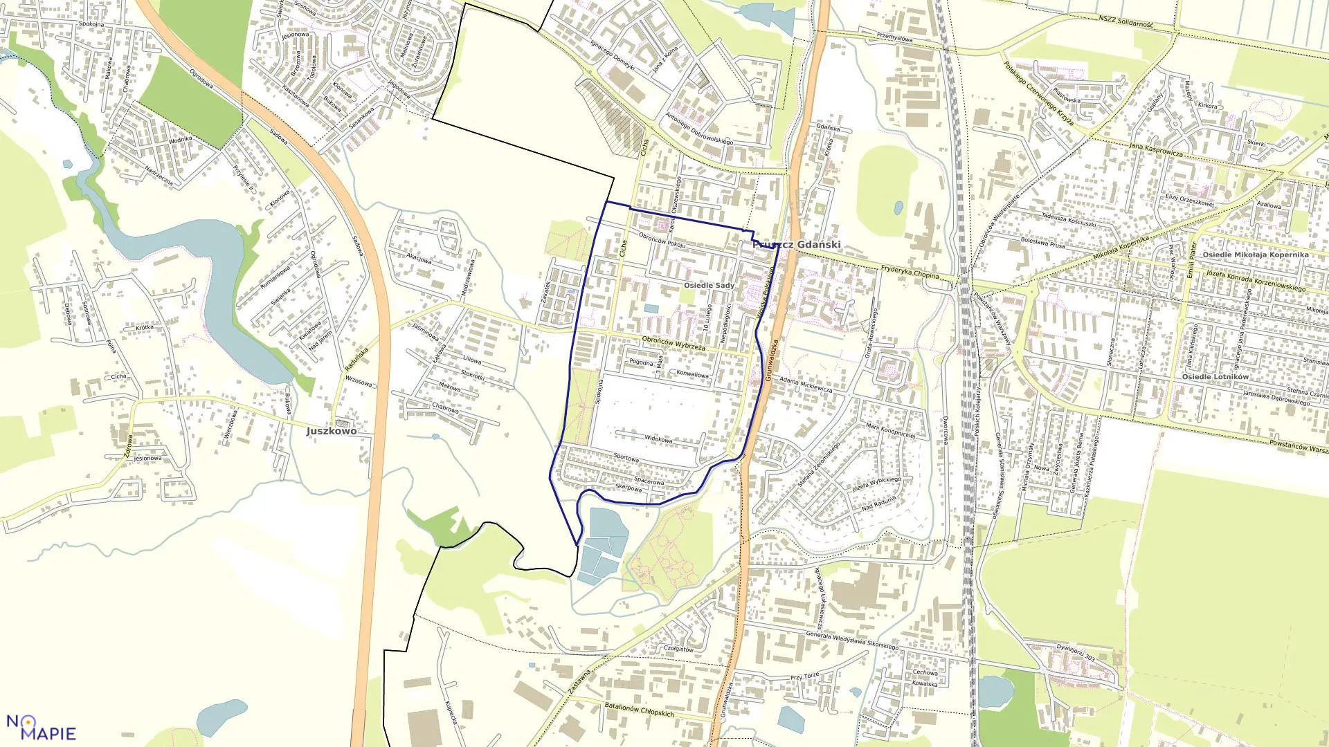 Mapa obrębu Obręb 13 w mieście Pruszcz Gdański