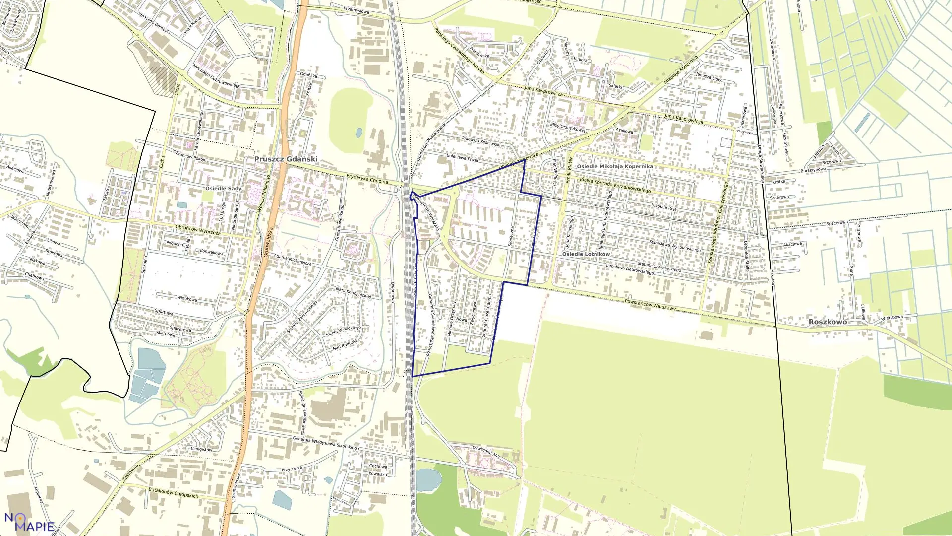 Mapa obrębu Obręb 16 w mieście Pruszcz Gdański