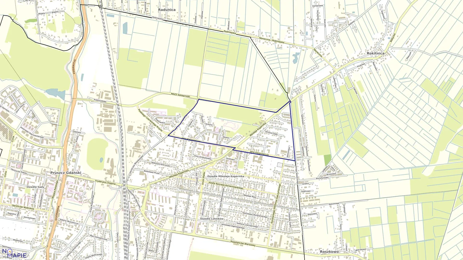 Mapa obrębu Obręb 9 w mieście Pruszcz Gdański